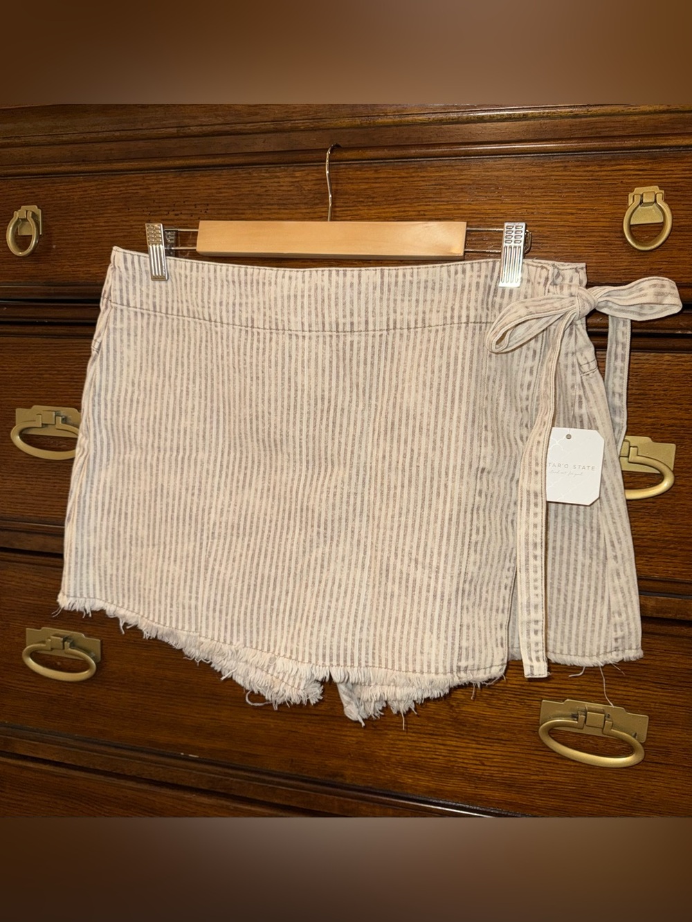 Altar'd State Beige & White Striped Wrap Skort with Tie